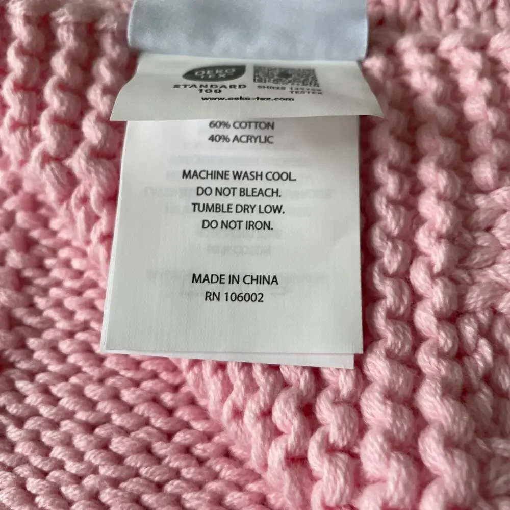 Brooks Brothers Pink Bow Knitted Throw Blanket 50x70 Designer Spring Decor NEW
